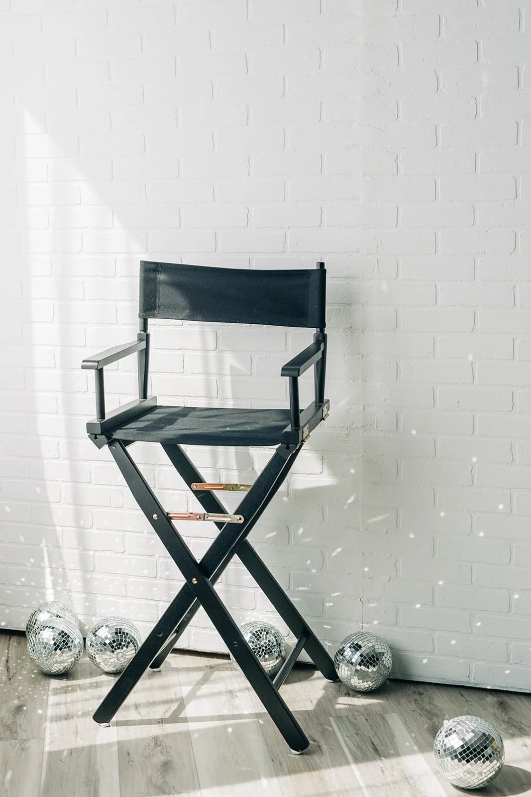 A studio corner with a director's chair