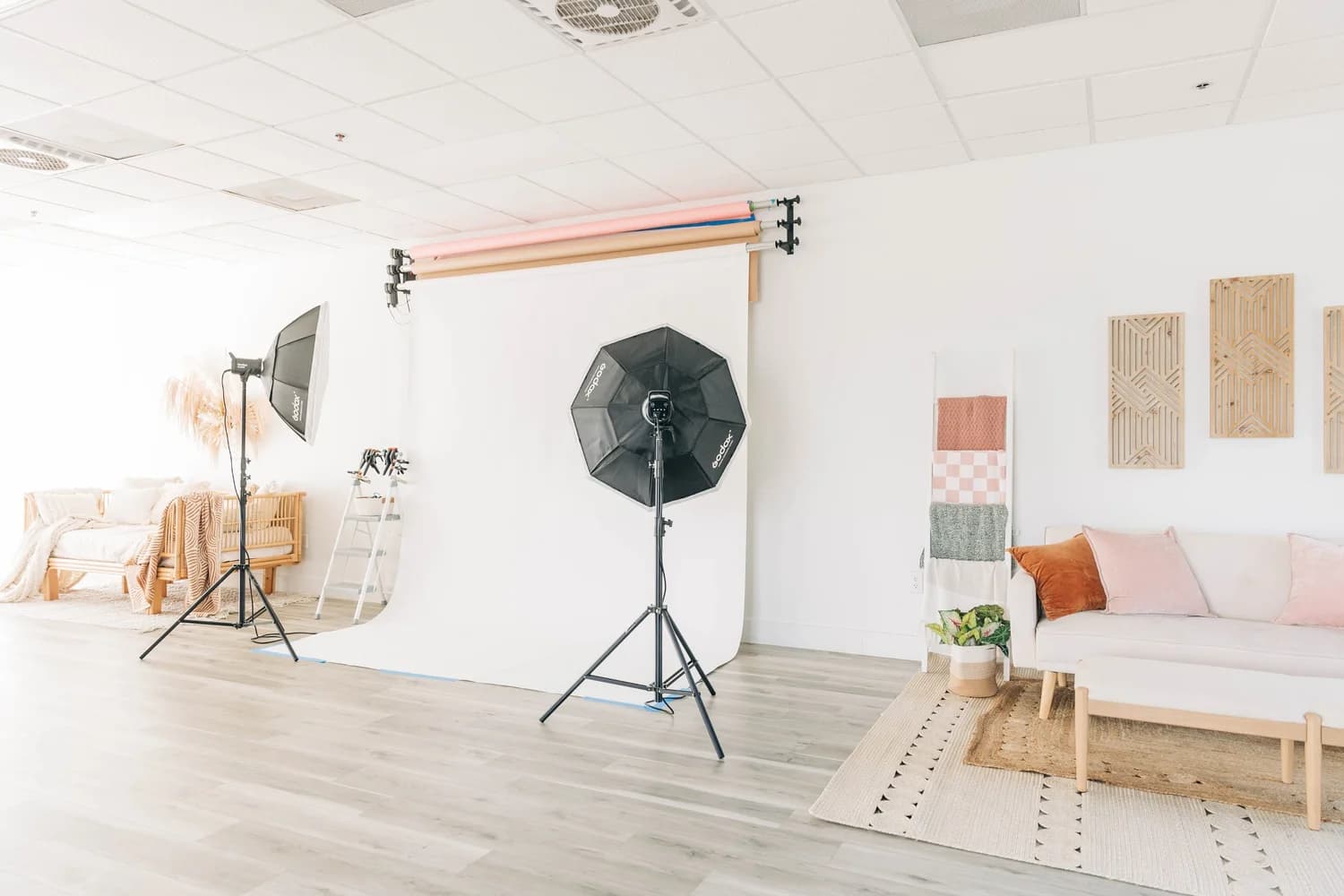 Studio A's natural light with a backdrop rolled down for a portrait session